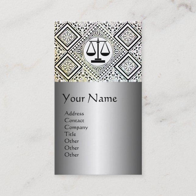 LEGAL OFFICE,ATTORNEY DAMASK Black Silver Platinum Business Card (Front)