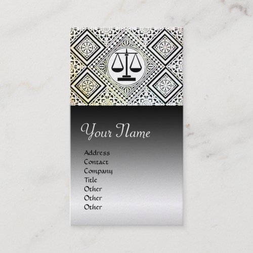 LEGAL OFFICEATTORNEY DAMASK Black White Pearl Business Card