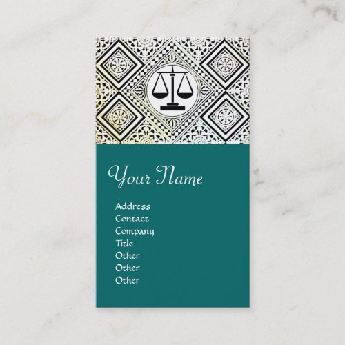 LEGAL OFFICE ATTORNEY DAMASK green blue Business Card