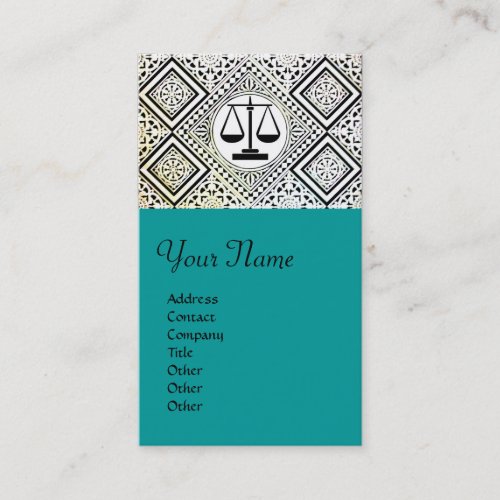 LEGAL OFFICE ATTORNEY DAMASK green blue Business Card