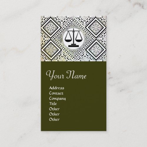 LEGAL OFFICE ATTORNEY DAMASK green Business Card
