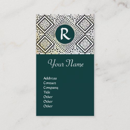 LEGAL OFFICE ATTORNEY DAMASK Monogram green Business Card