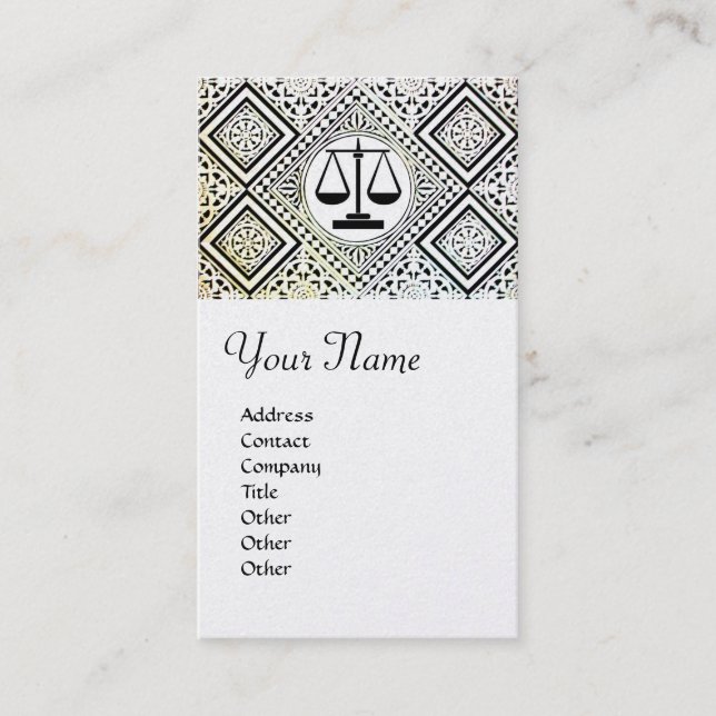 LEGAL OFFICE, ATTORNEY DAMASK monogram White Pearl Business Card (Front)