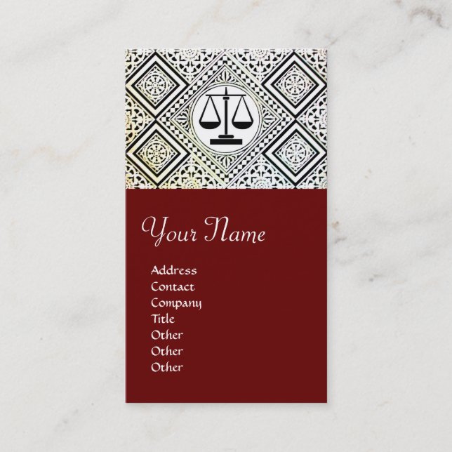 LEGAL OFFICE, ATTORNEY DAMASK red Business Card (Front)