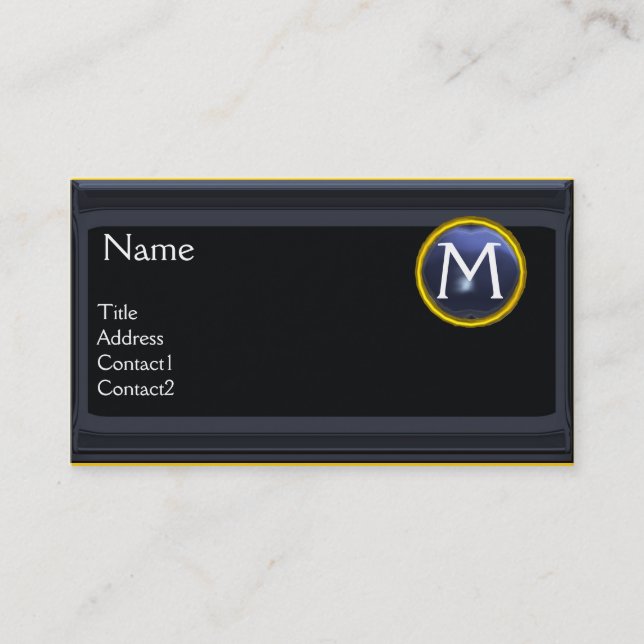 LEGAL OFFICE,ATTORNEY Monogram black blue topaz Business Card (Front)