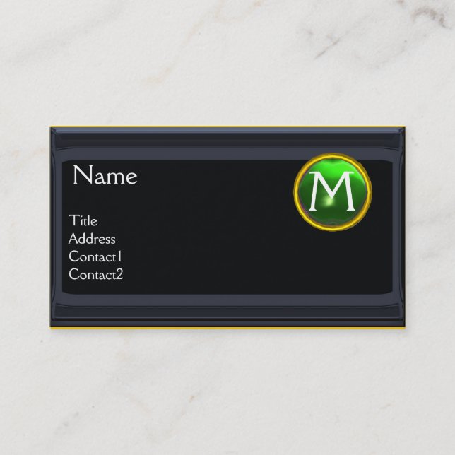 LEGAL OFFICE,ATTORNEY Monogram black emerald green Business Card (Front)