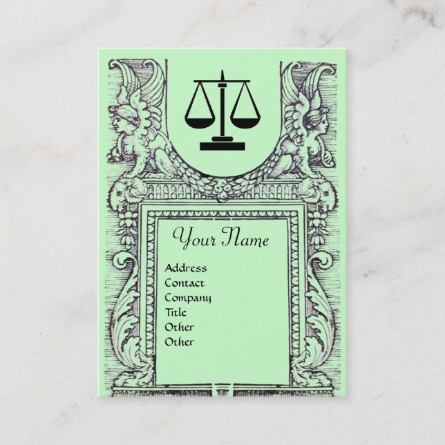 LEGAL OFFICE, ATTORNEY Monogram ,green Business Card (Front)