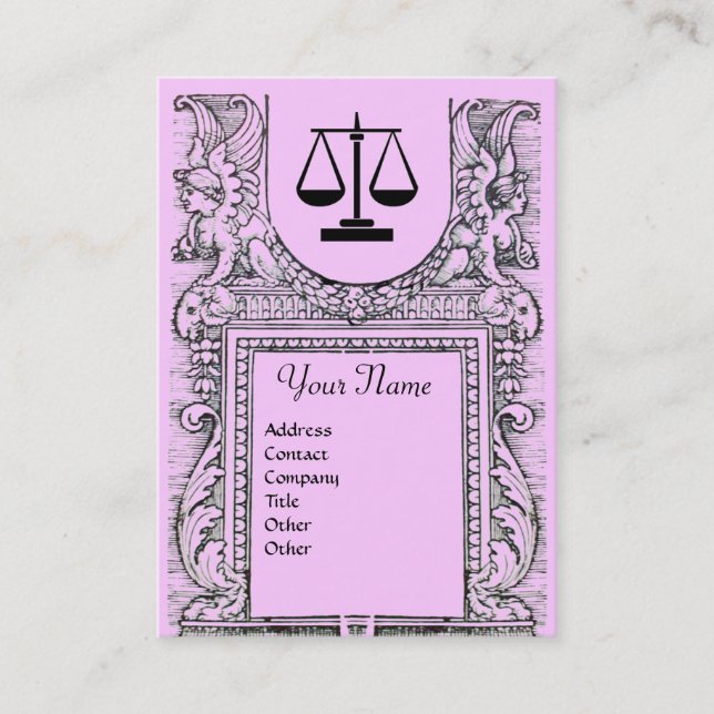 LEGAL OFFICE, ATTORNEY Monogram, pink Business Card (Front)