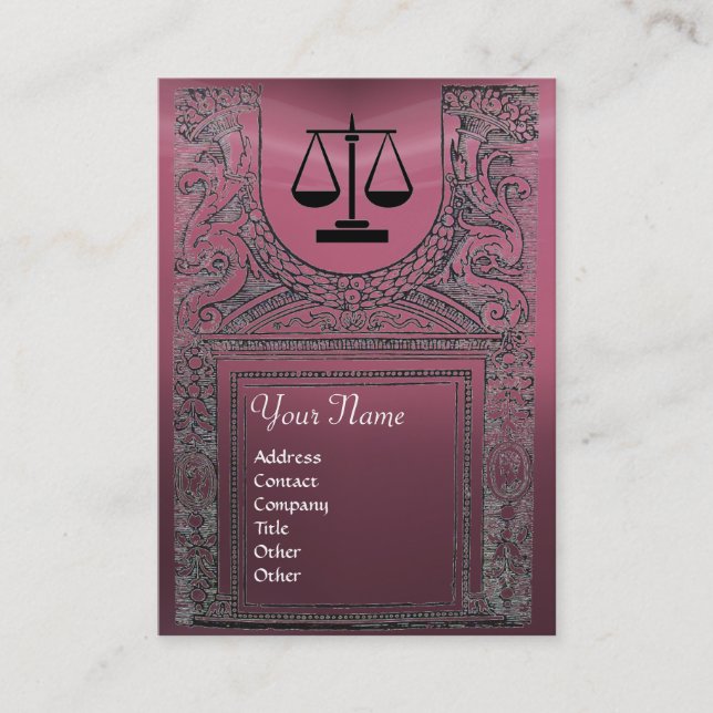 LEGAL OFFICE, ATTORNEY Monogram  pink purple Business Card (Front)