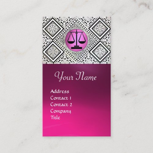 LEGAL OFFICE ATTORNEY PINK BLACK WHITE DAMASK BUSINESS CARD