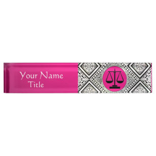 LEGAL OFFICE, ATTORNEY PINK FUCHSIA WHITE DAMASK NAMEPLATE
