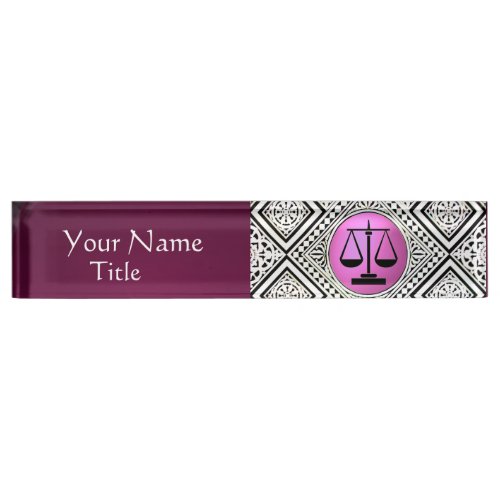 LEGAL OFFICE ATTORNEY PINK PURPLE WHITE DAMASK NAMEPLATE
