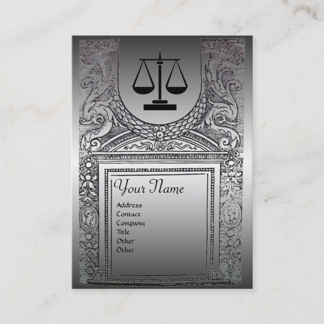 LEGAL OFFICE, ATTORNEY Platinum Monogram Business Card (Front)
