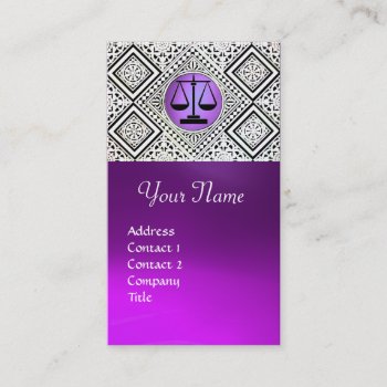Legal Office  Attorney Purple Black White Damask Business Card by bulgan_lumini at Zazzle
