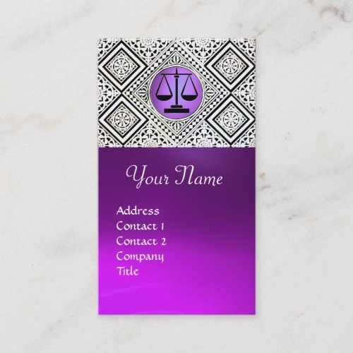 LEGAL OFFICE ATTORNEY PURPLE BLACK WHITE DAMASK BUSINESS CARD