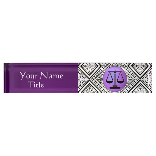 LEGAL OFFICE ATTORNEY PURPLE  WHITE DAMASK NAMEPLATE