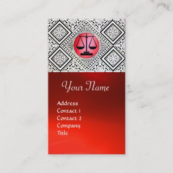 Legal Office  Attorney Red Black White Damask Business Card by bulgan_lumini at Zazzle