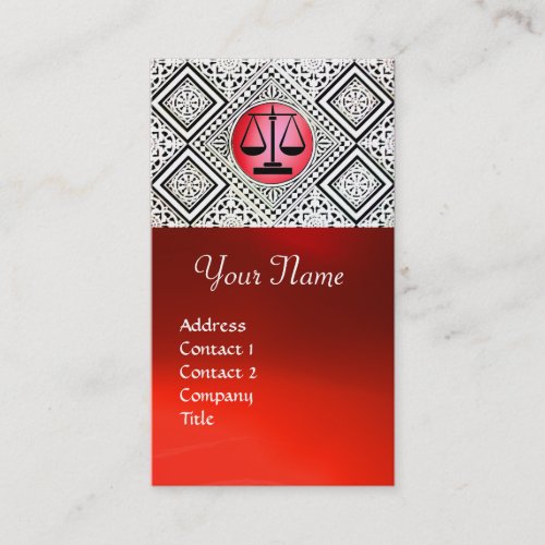 LEGAL OFFICE ATTORNEY RED BLACK WHITE DAMASK BUSINESS CARD