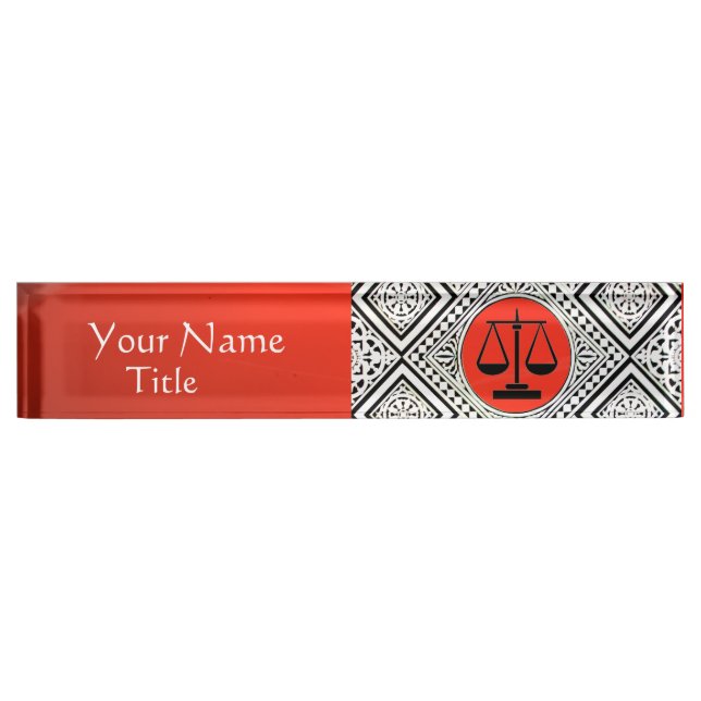 LEGAL OFFICE, ATTORNEY RED WHITE DAMASK DESK NAME PLATE (Front)