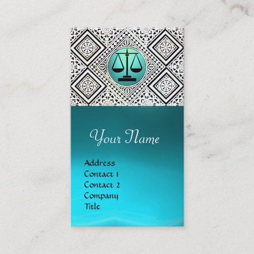 LEGAL OFFICE ATTORNEY TEAL BLUE WHITE DAMASK BUSINESS CARD
