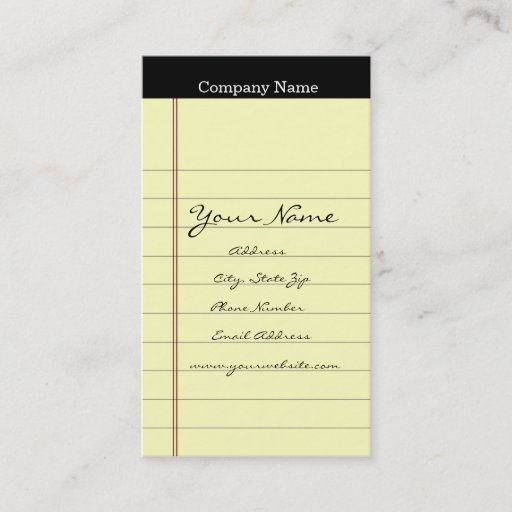 Customizable Legal Pad Business Cards