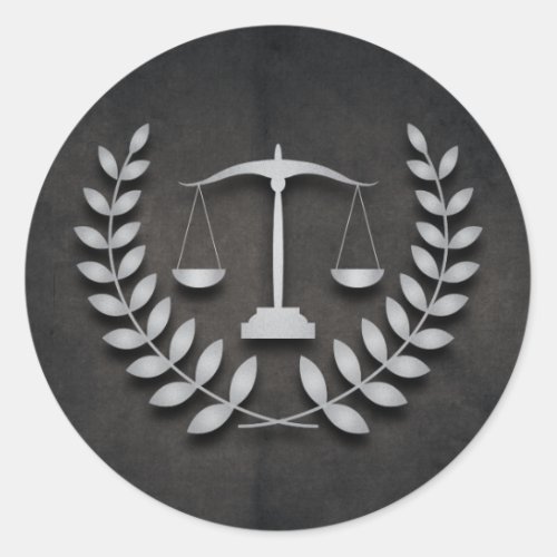 Legal Practice  Justice Scales and Laurel Wreath Classic Round Sticker