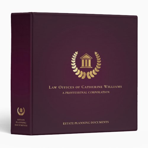 Legal Professional Business Burgundy and gold 3 Ring Binder