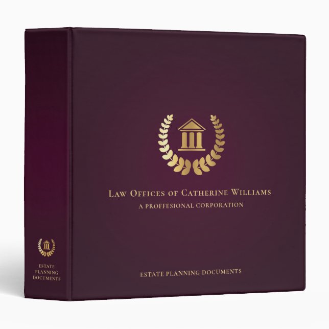 Legal Professional Business Burgundy and gold 3 Ring Binder (Front/Spine)