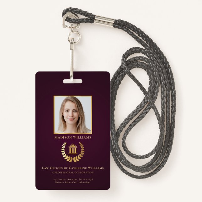 Legal Professional Business Photo Personalized Badge (Front with Lanyard)