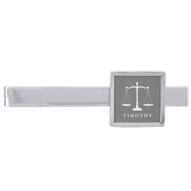 Legal Scales Custom Name Silver Finish Tie Clip (Front)