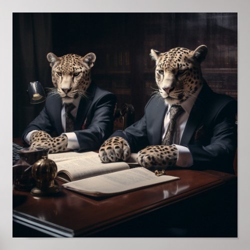 Legal Stature Two Jaguars in Suits Lawyer Poster