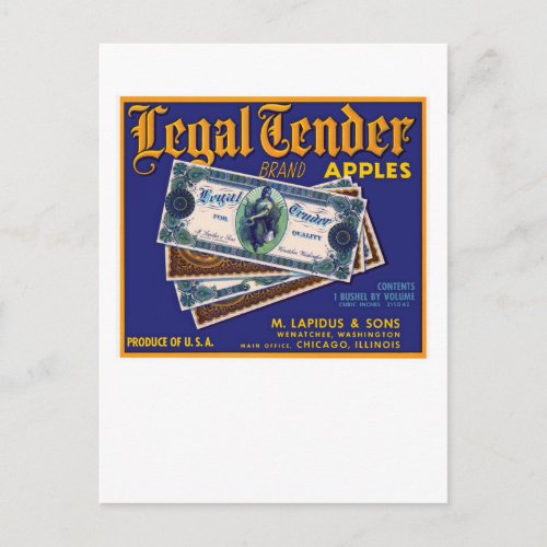 Legal Tender Apples Postcard