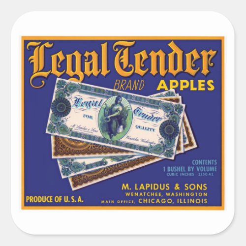 Legal Tender Apples Square Sticker