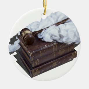 LegalBooksJudgeWigGavel042113.png Ceramic Ornament