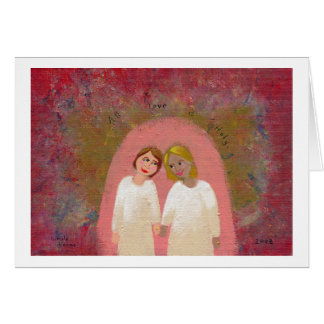 Legally Wed Lesbian gay wedding folk art painting Cards