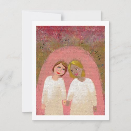 Legally Wed Lesbian gay wedding folk art painting Invitation