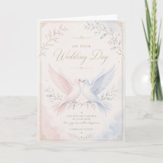 legant Blush Pink & Blue Wedding Dove Card