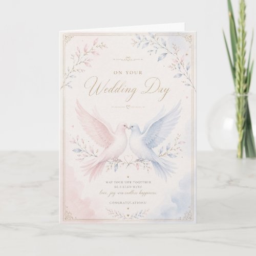 legant Blush Pink & Blue Wedding Dove Card