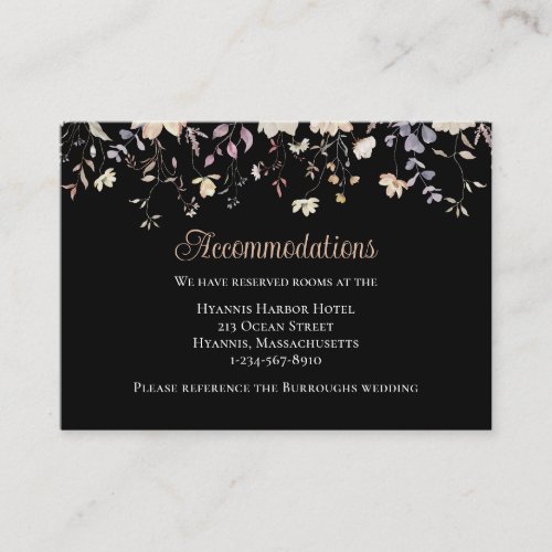 legant Floral Black Boho Wedding Accommodations Enclosure Card