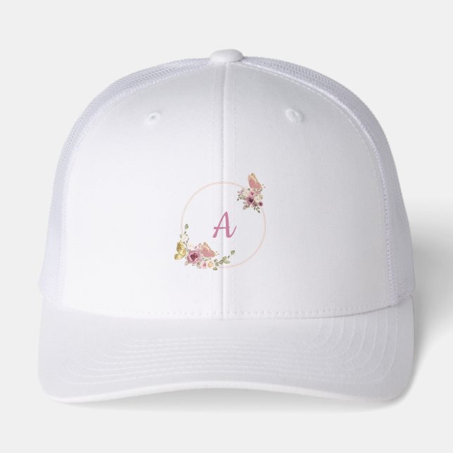 legant Floral Butterfly Rose Gold Hat Custom Name (Front)