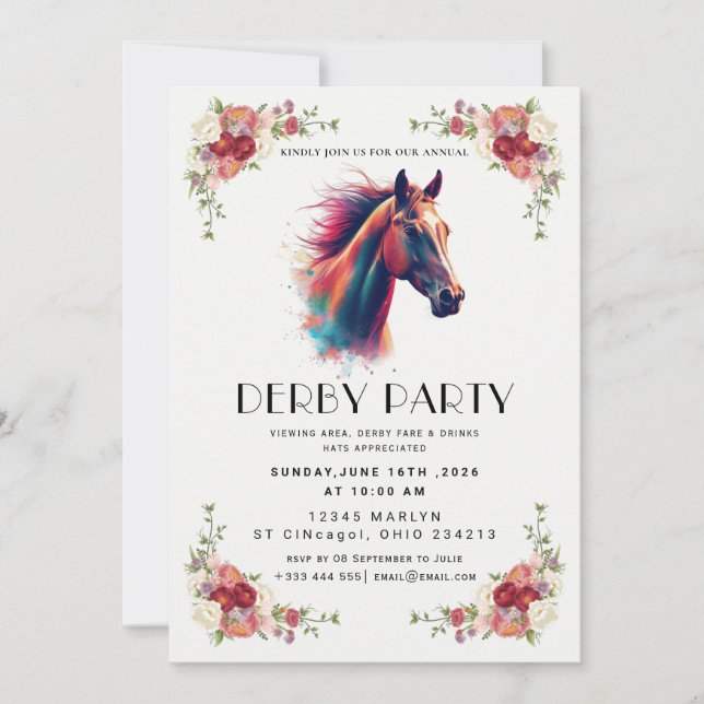 legant Horse Racing Party Invite (Front)