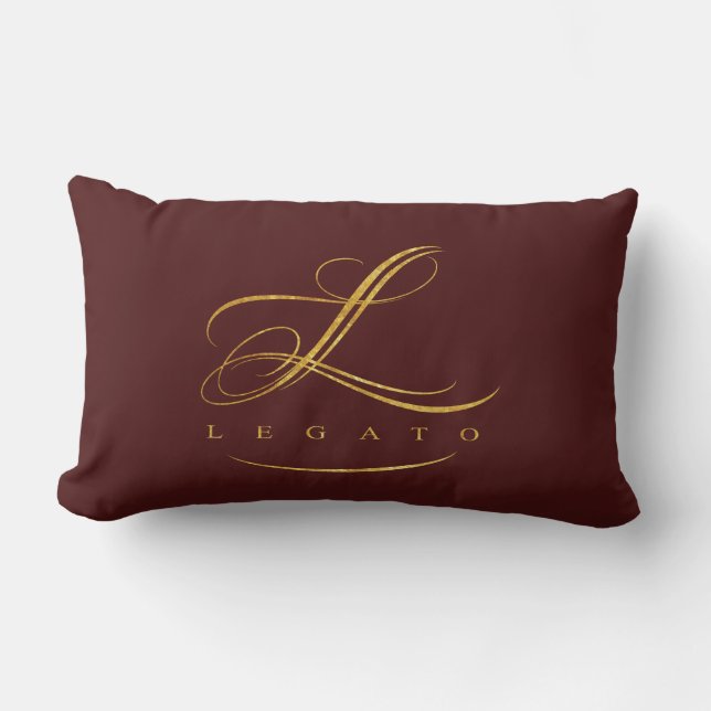 Legato Throw Pillow (brown w/gold logo) (Front)