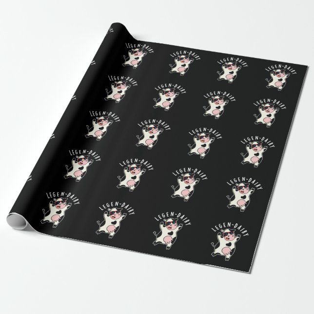 Legen-dairy Funny Cow Pun Dark BG Wrapping Paper (Unrolled)