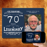 Legend 70th Birthday Photo Blue Vintage Invitation<br><div class="desc">Create a special birthday invitation for a legendary individual! The blue vintage design of this invitation looks timeless and elegant, plus you can add your favorite photo of the birthday person to make the invitation even more personalized. Let your guests know that they are invited to a truly special event...</div>