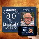 Legend 80th Birthday Photo Blue Vintage Invitation<br><div class="desc">Celebrate the life of an extraordinary individual with a unique blue and white vintage inspired birthday invitation. Showcase a favorite photo of the legendary individual and their life story with this one-of-a-kind invitation. Invite family and friends to come and take part in the special celebration and honor the life of...</div>