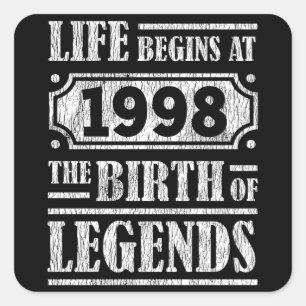 Legend Born in 1998 Retro Vintage Birthday Gift Square Sticker