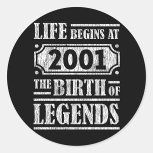 Legend Born in 2001 Retro Vintage Birthday Gift Classic Round Sticker