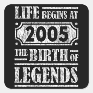 Legend Born in 2005 Retro Vintage Birthday Gift Square Sticker