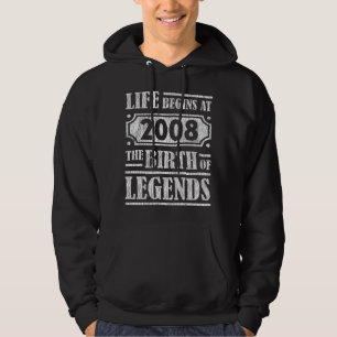 Legend Born in 2008 Retro Vintage Birthday Gift Hoodie
