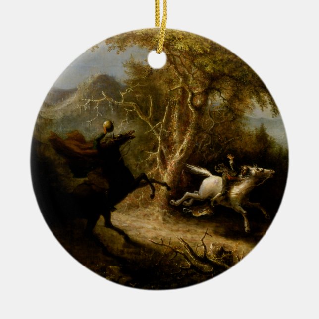 Legend of Headless Horseman Halloween Ghost Ceramic Ornament (Front)